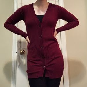 Women's small maroon button-up cardigan.
